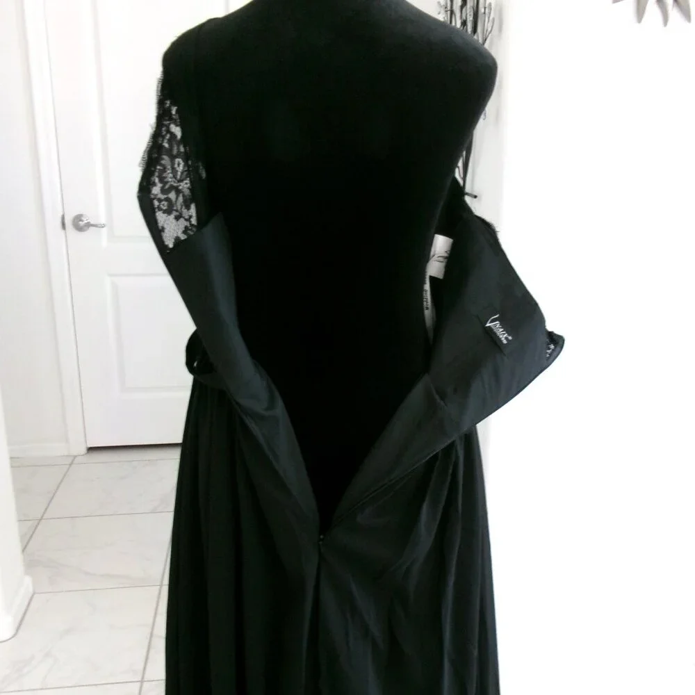 New Black One Shoulder Chiffon Gown Formal Dress M 6 S 4 Lace Top Formal - Picture 12 of 15